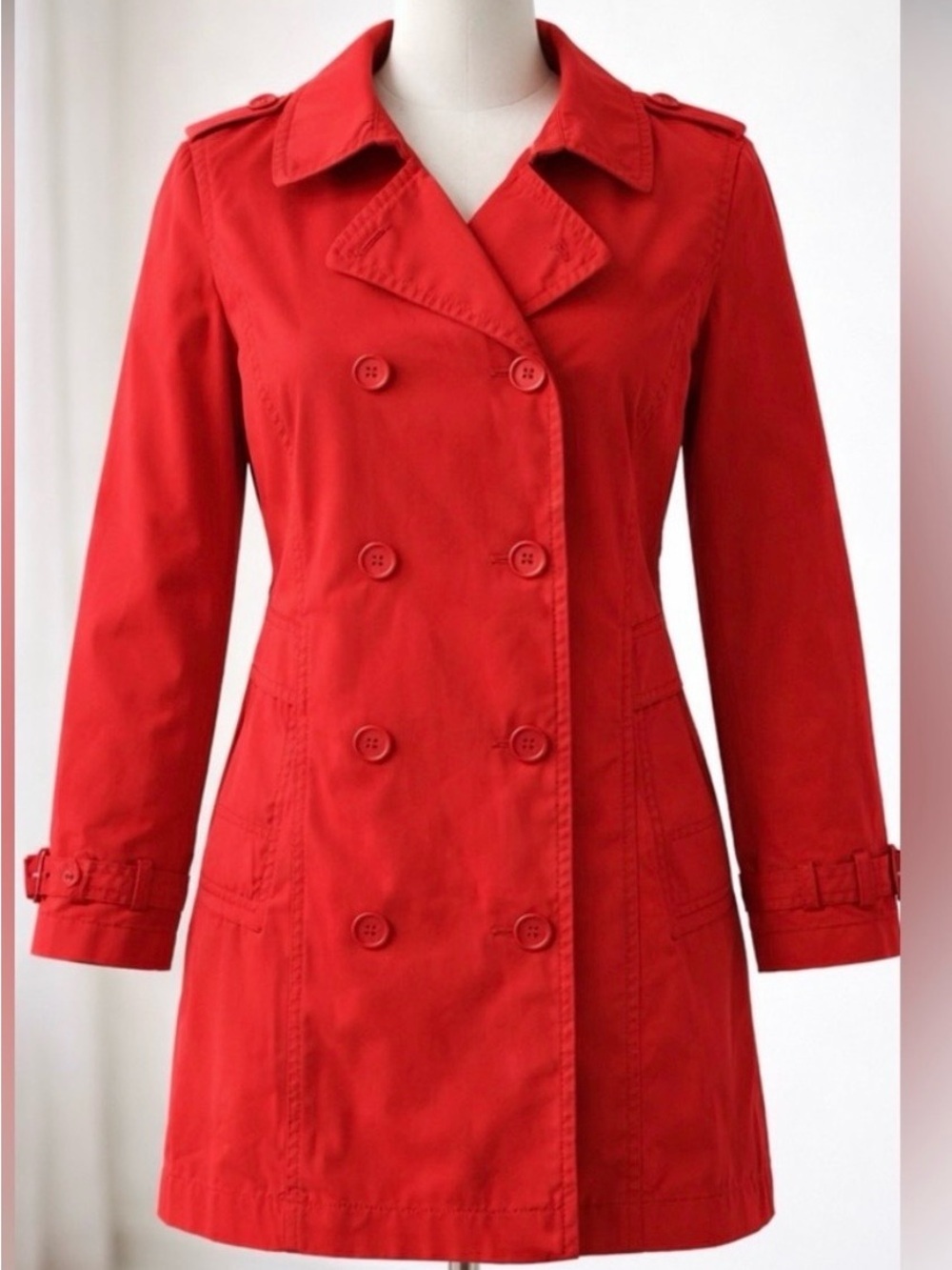 Esprit Classic Red Double-Breasted Trench Coat